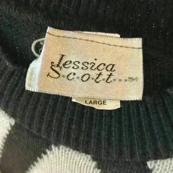 Jessica Scott Vintage Retro Black White Geometric Block Sweater Large Oversize - Picture 4 of 5